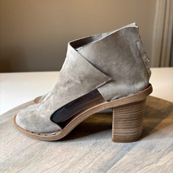 Officine Creative Taupe Suede Peep-Toe Ankle Bootie Block Heel EU 38 US 8 Italy - Picture 2 of 12